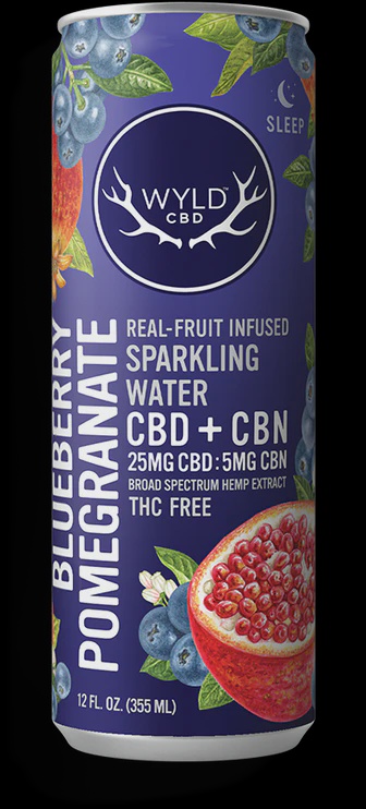 WYLD Blueberry Pomegranate Sparkling Water 25 mg CBD 5 mg CBN 12 oz can